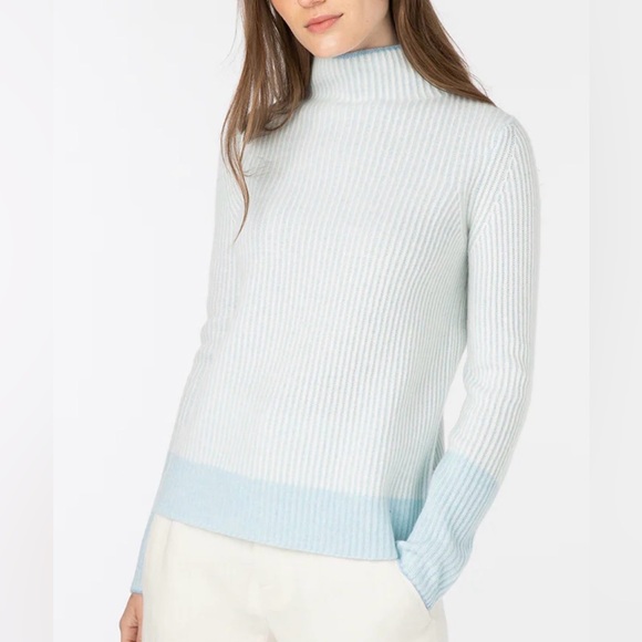 Kinross 100% Cashmere Plaited Funnel Neck Sweater in Blue Green Women's Medium